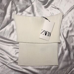Zara Cream Ribbed Tube Top